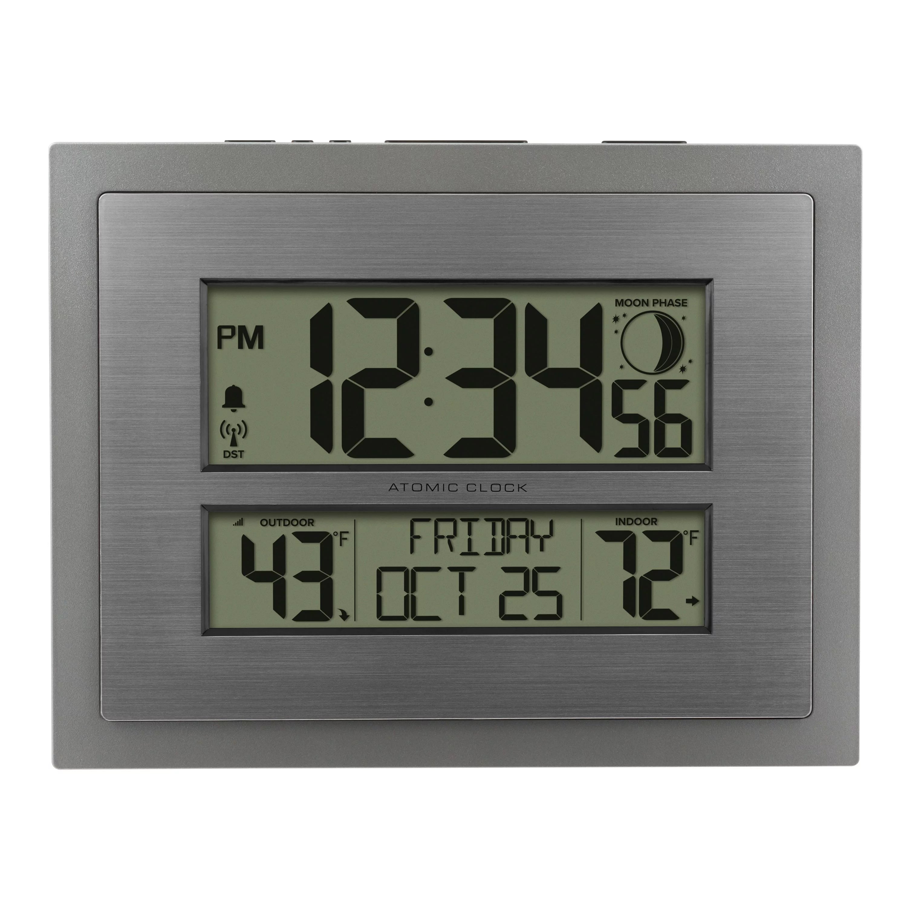 Silver Atomic Wall Clock with Moon Phase Z660