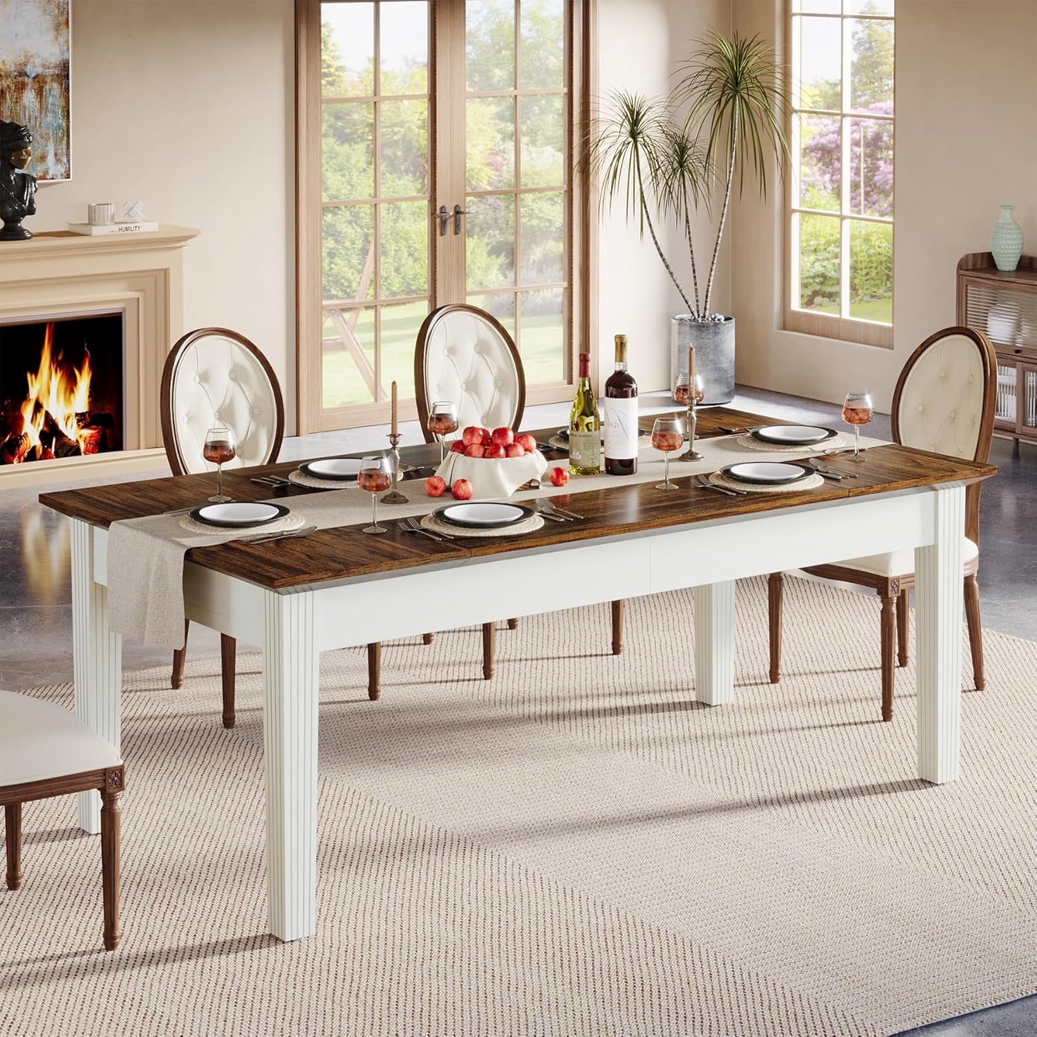 Rustic Brown & White 62-Inch Computer Desk with Solid Wood Legs W843