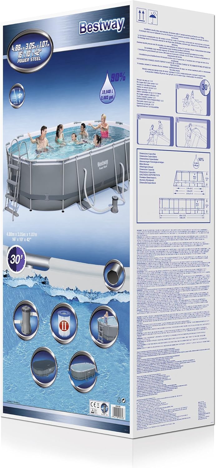 Oval Frame Swimming Pool Set Dark Grey 488 x 305 x 107 cm with Filter Pump Y53532