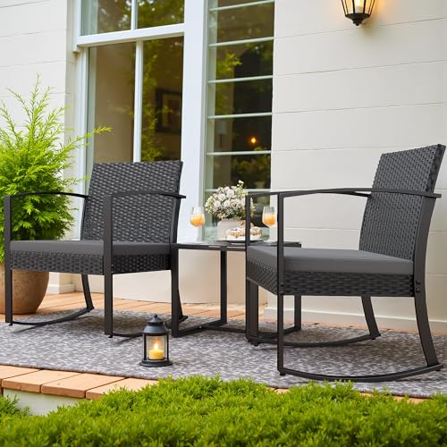 Black 3 Piece Resin Outdoor Bistro Set with Cushions and Table I727