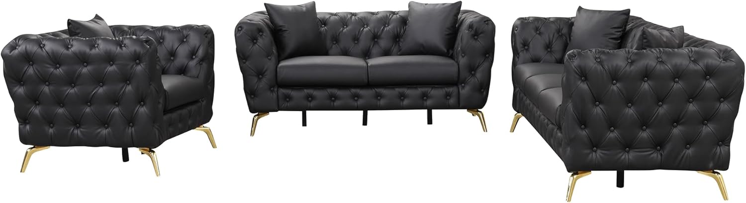 Black 3-Piece PU Upholstered Sofa Set with Metal Legs C316263