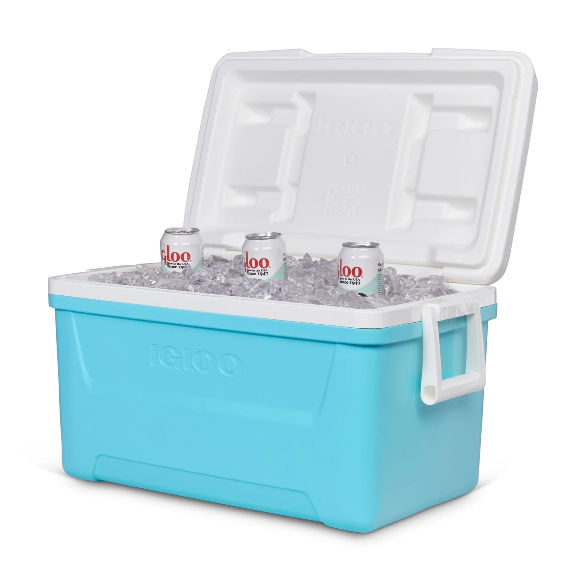 48 QT Hard-Sided Ice Chest Cooler, Aqua Blue and White R96175