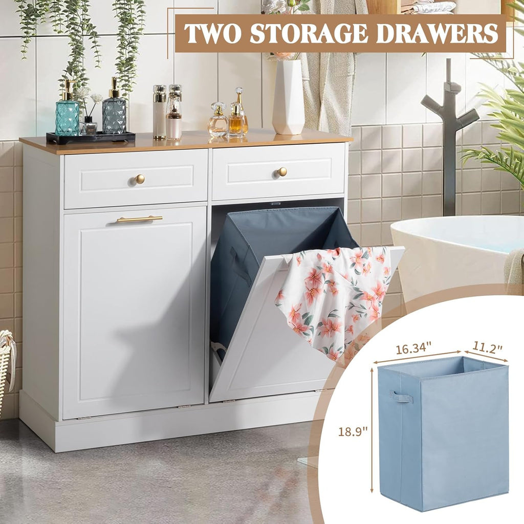 White 2 Doors 2 Drawers 2 Baskets Trash Cabinet J634