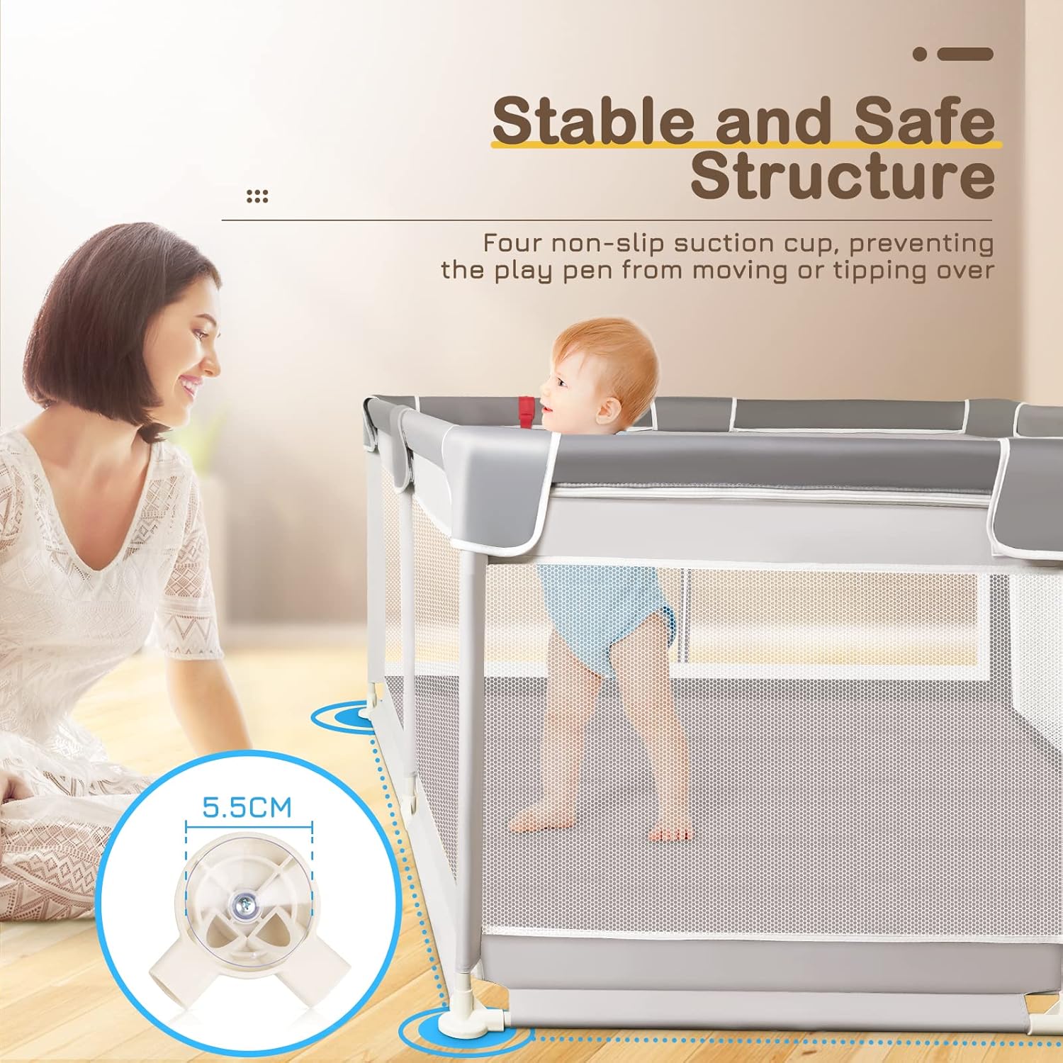 Extra Large Baby Playpen with Soft Breathable Mesh A4539