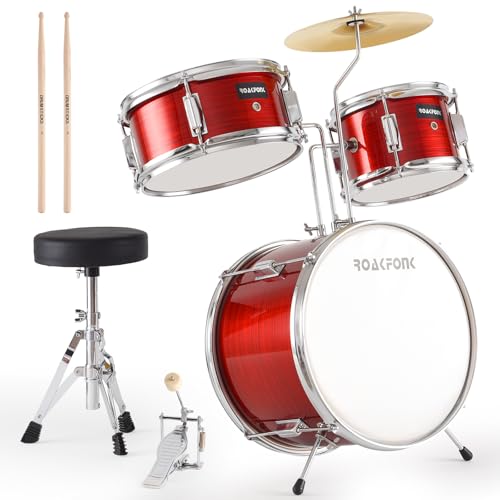 3 Piece Kids Drum Set with 14'' Bass Drum, Snare, Tom, Cymbal, Pedal, Drumsticks, Adjustable Seat M25699