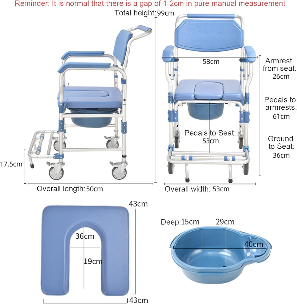 Rolling Showerchair with Built-in Toilet, 4 Wheel Brakes B5528