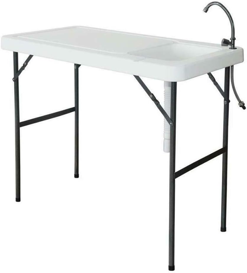 White Portable Folding Fishing Cleaning Table with Sink Faucet T443132