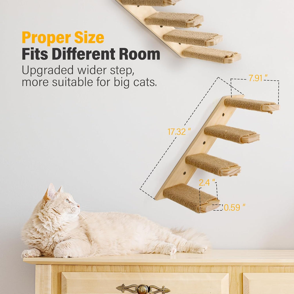 2 Pack 4 Steps Cat Wall Shelves with Eco-Friendly Sisal Rope A259871