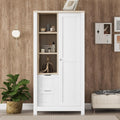 White Wooden Wardrobe Closet with 2 Drawers and Sliding Door W6757