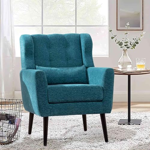 Dark Blue Chenille Fabric Accent Chair Set of 2 F909