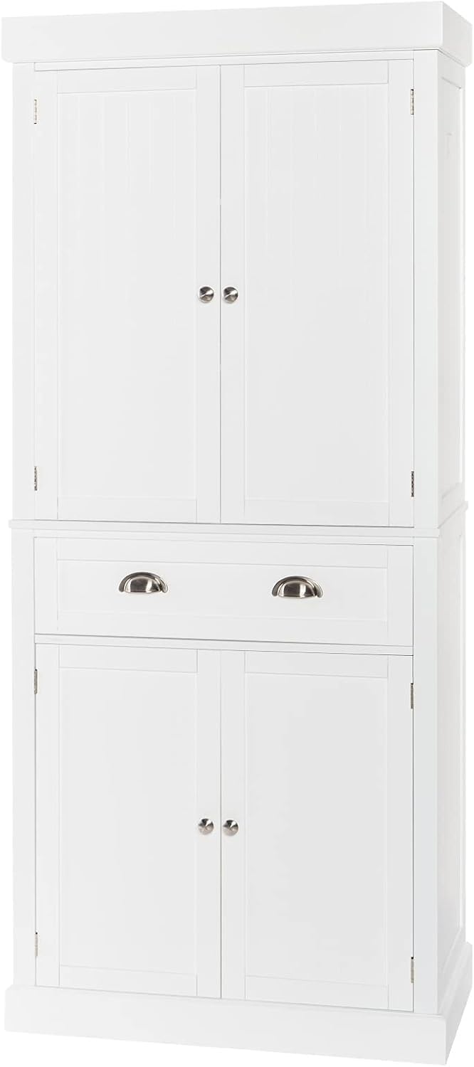 White 72" Tall Wood Pantry Cabinet with Doors and Shelves J689920