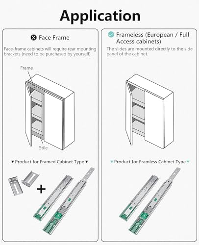 Soft Close Drawer Slides 22 inch Full Extension Ball Bearing Side Mount 100lb Load Capacity U2002