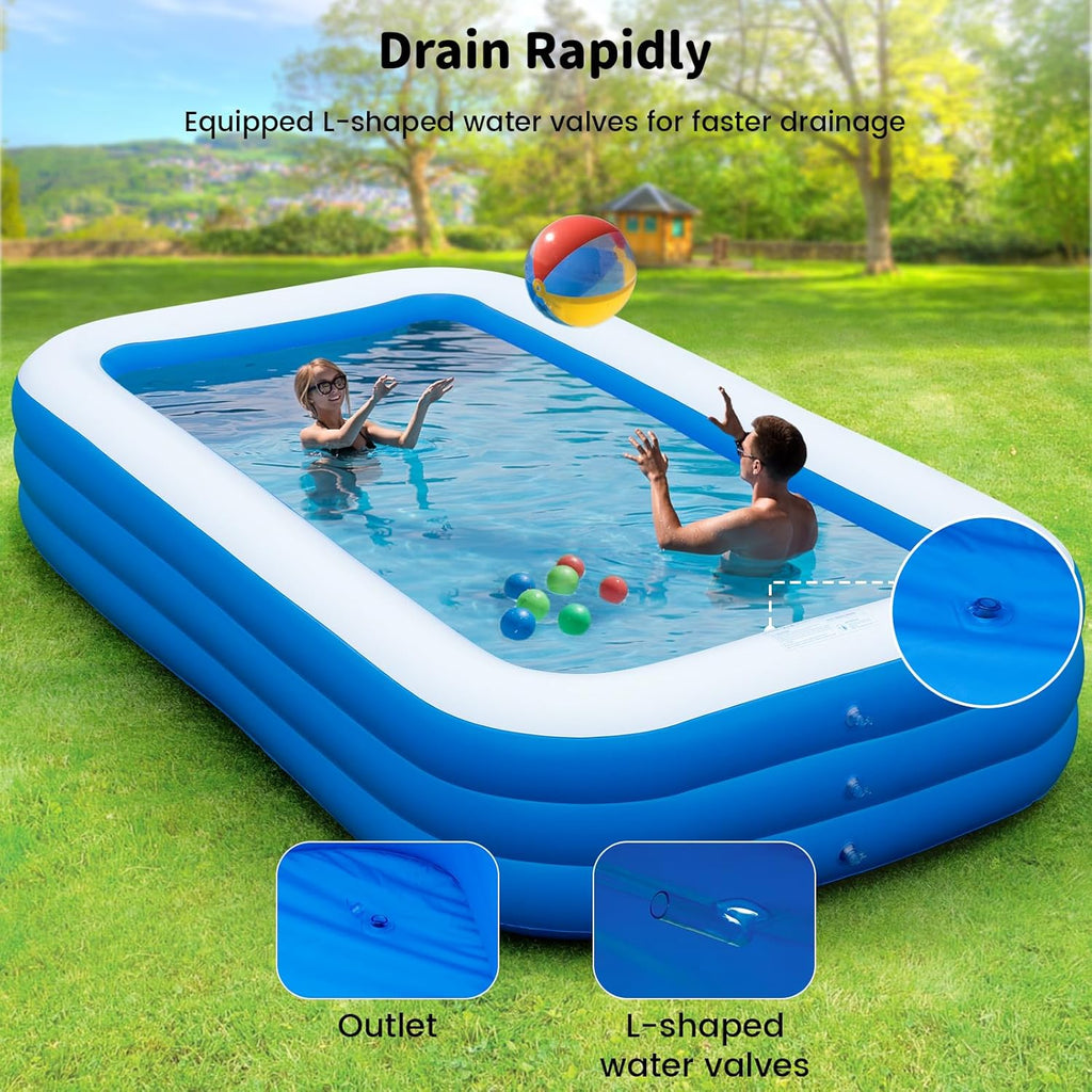 Extra Large Inflatable Pool 130"x 72" x 22" Oversized Blow Up Pool with Pump Q400375