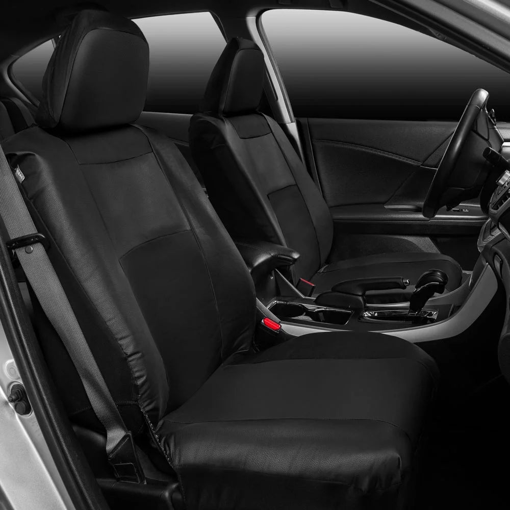 Classic Black Faux Leather Car Seat Covers Full Set V8912