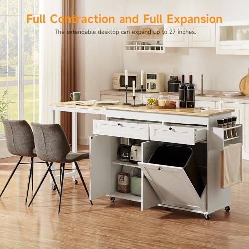 White Mobile Kitchen Island with Extendable Dining Table W872829