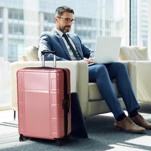 3 Piece Expandable Luggage Set PC+ABS Hard-Side Spinner Suitcase 20in 24in 28in Rose Gold M993931
