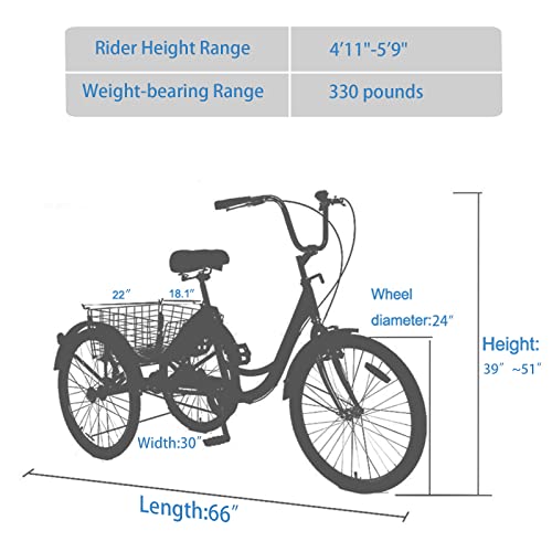 24'' 7 Speed 3 Wheel Tricycle with Shopping Basket D170088