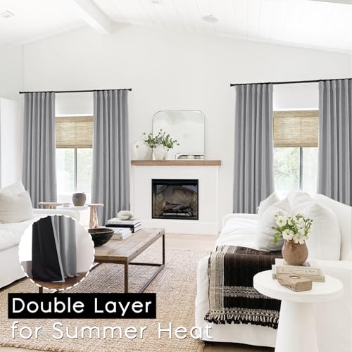 Seafoam Sea Green Grey 96in Long Linen Blackout Curtains 2 Panels F408707