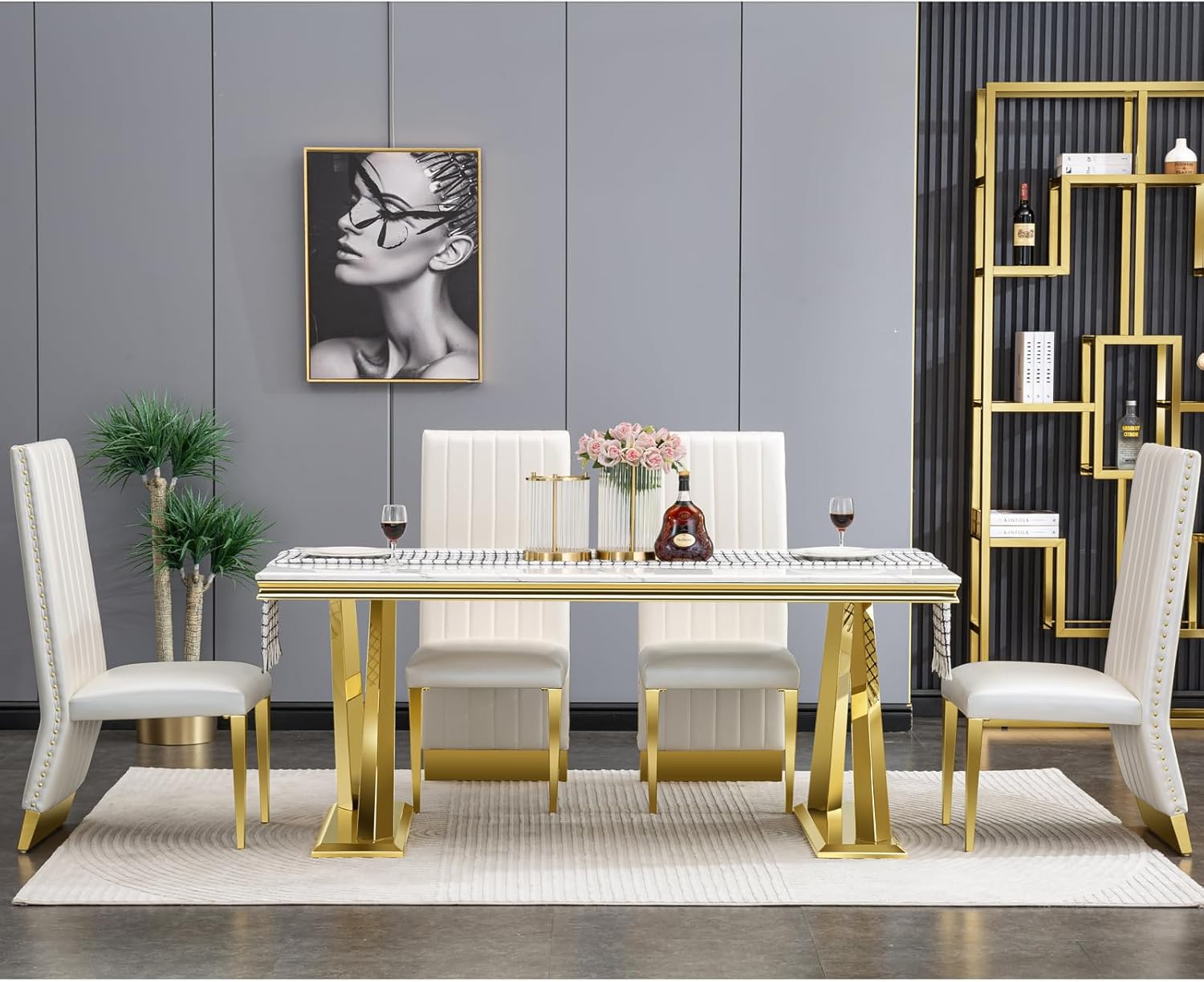 White and Gold 72" Dining Table with Double X-Base M510009