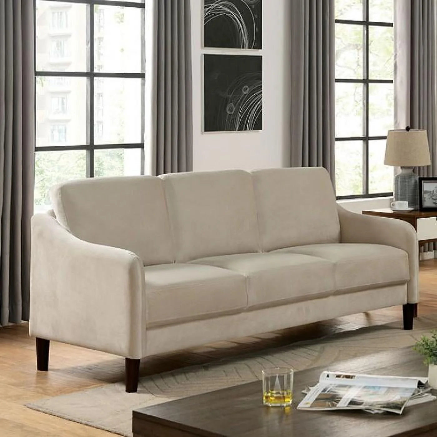Beige Flannelette Living Room Set 3pcs R796