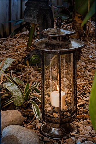 Large Decorative Hurricane Lantern Glass Candle Holder Cast Iron N721