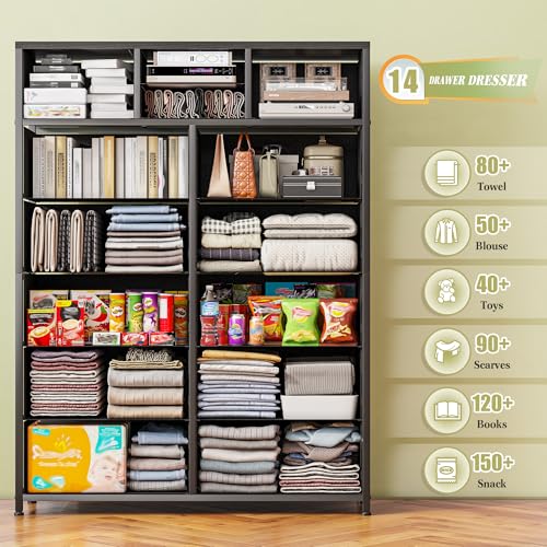 Pink 14 Drawer Fabric Dresser with Metal Frame J4267