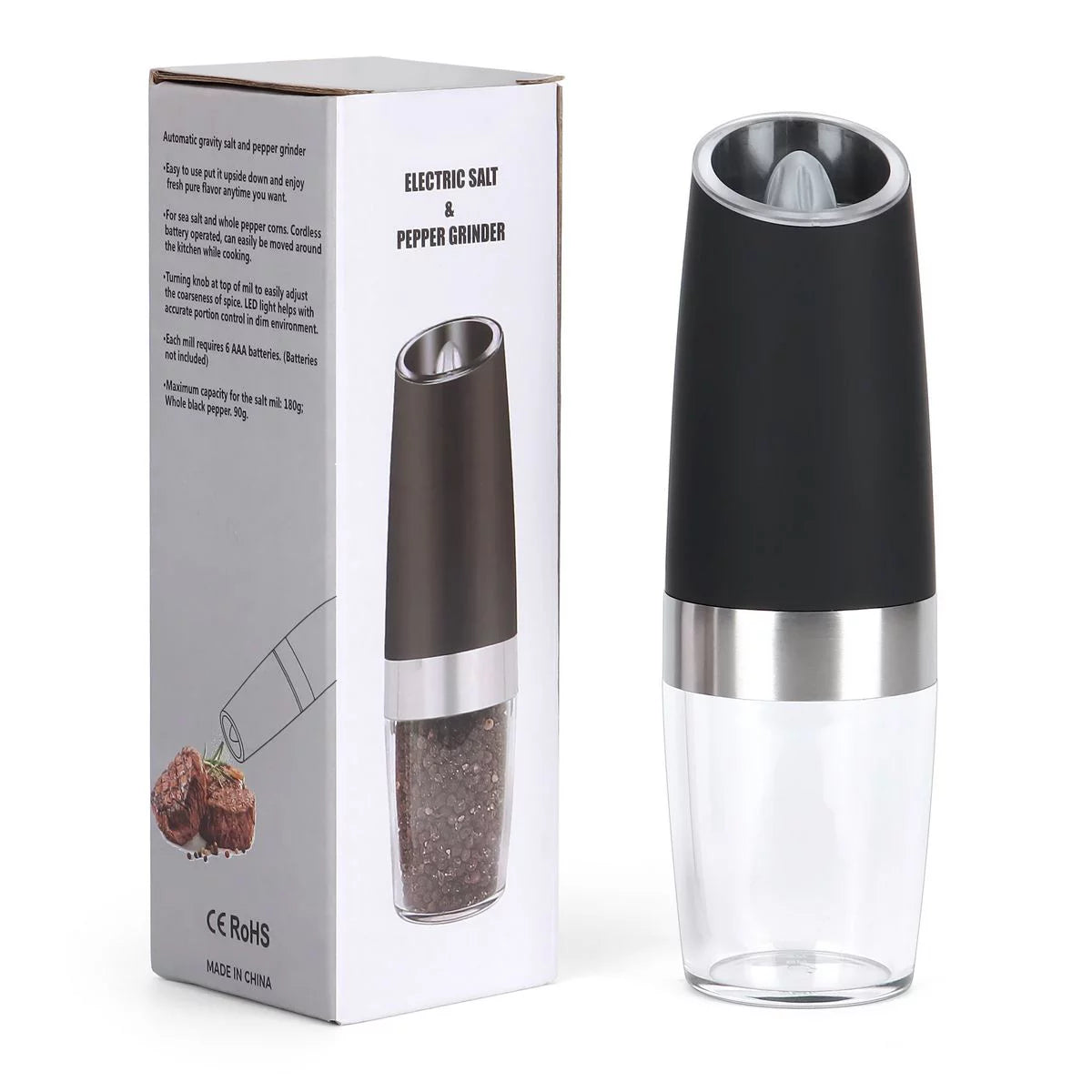 2 Pack Electric Salt and Pepper Grinder Set with Adjustable Coarseness D33947