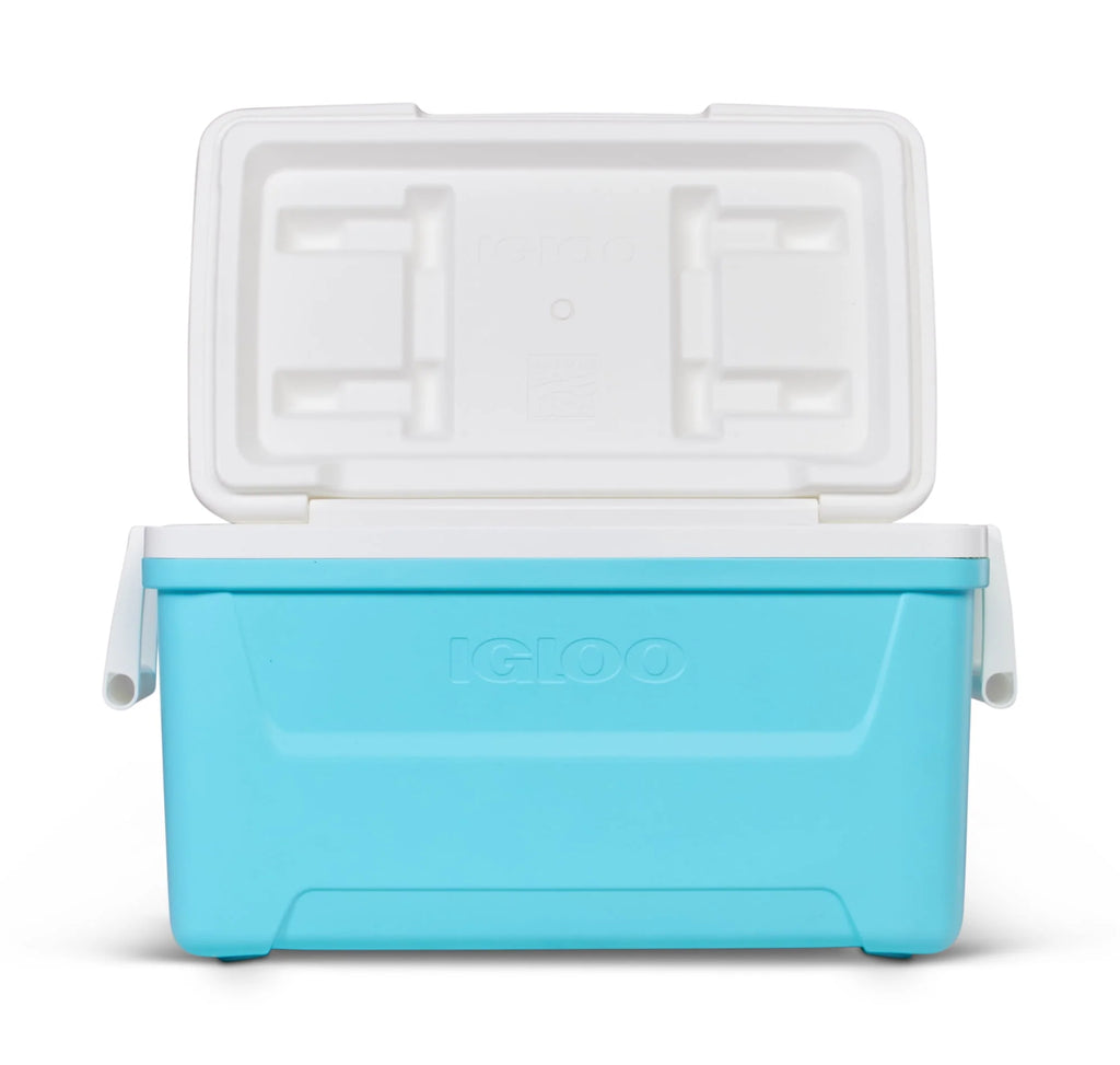 48 QT Hard-Sided Ice Chest Cooler, Aqua Blue and White R96175