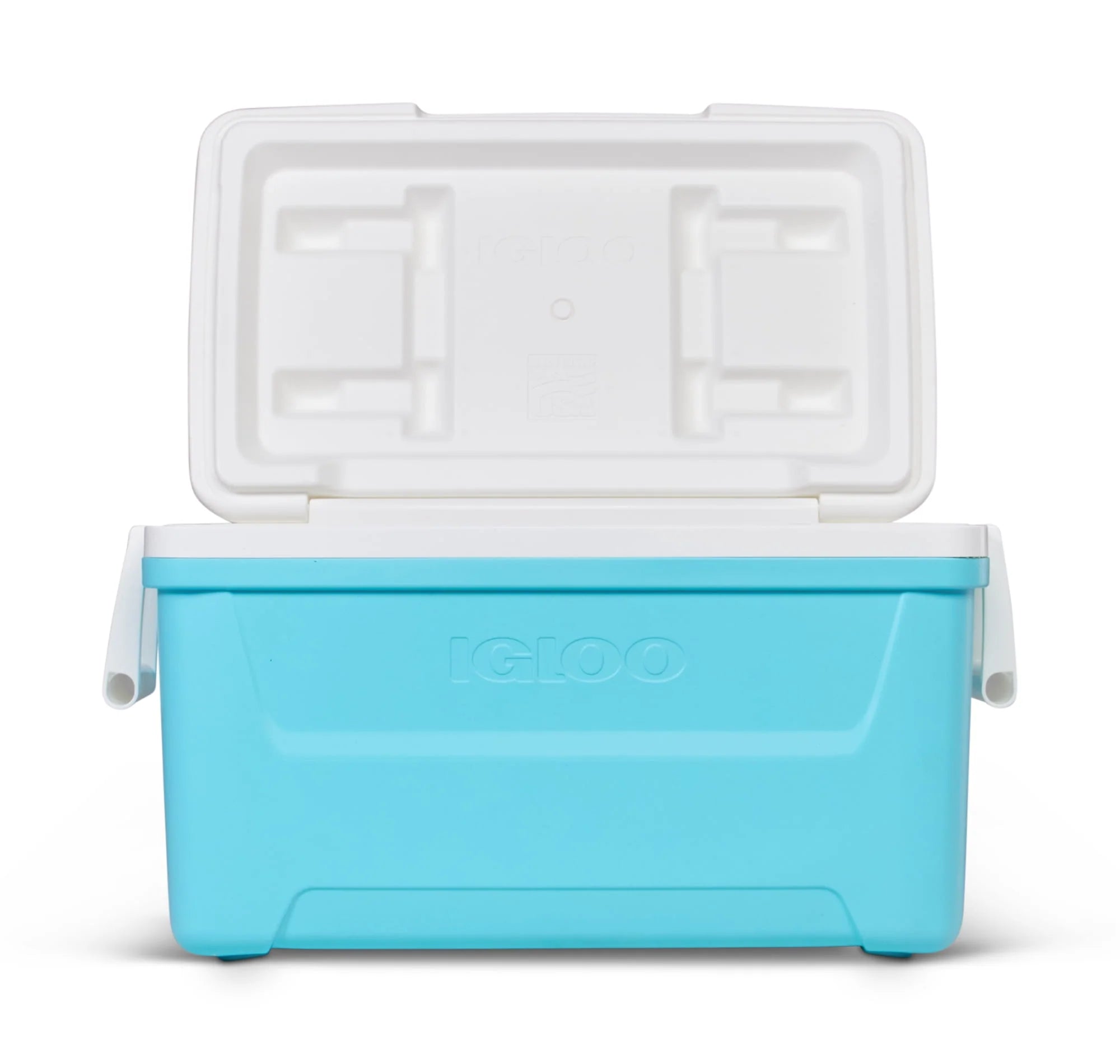 48 QT Hard-Sided Ice Chest Cooler, Aqua Blue and White R96175