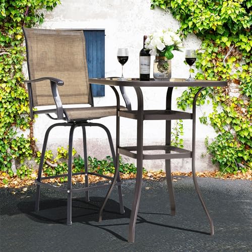 Black 5 Piece Patio Bar Set with Glass Table and 4 Swivel Chairs W4450