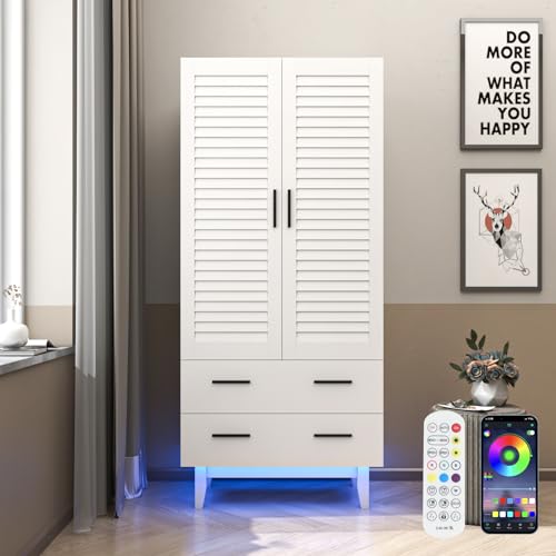 White 3 Door Armoire Wardrobe with Drawers and LED Lights K341