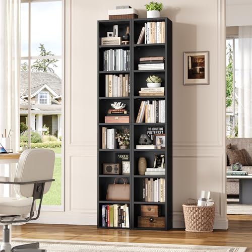 Black/Brown 8-Tier Media Tower Rack with Adjustable Shelves J133398