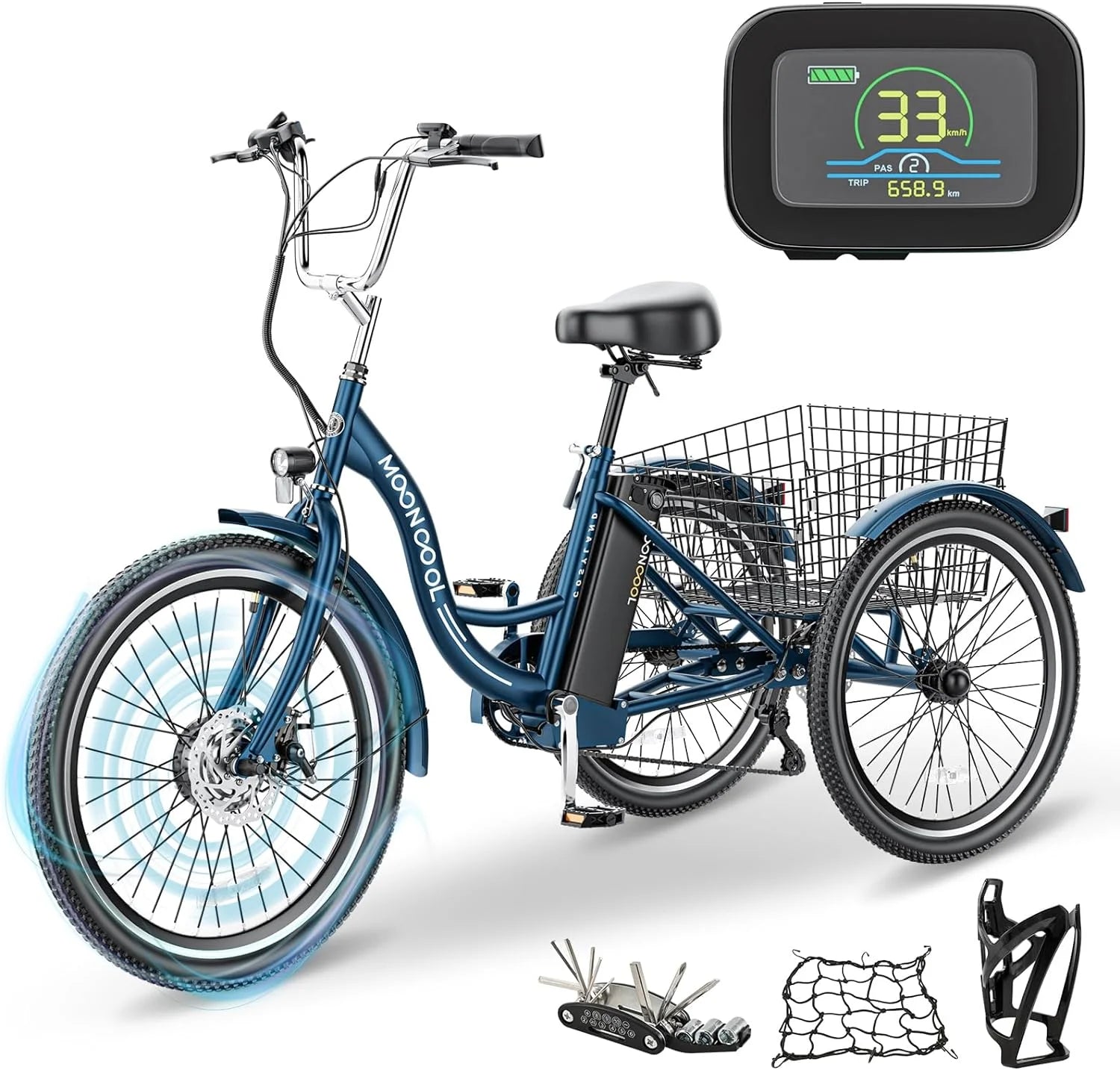 24 26 3 Wheel Electric Tricycle 350W 36V 7 Speeds with Large Basket U9720