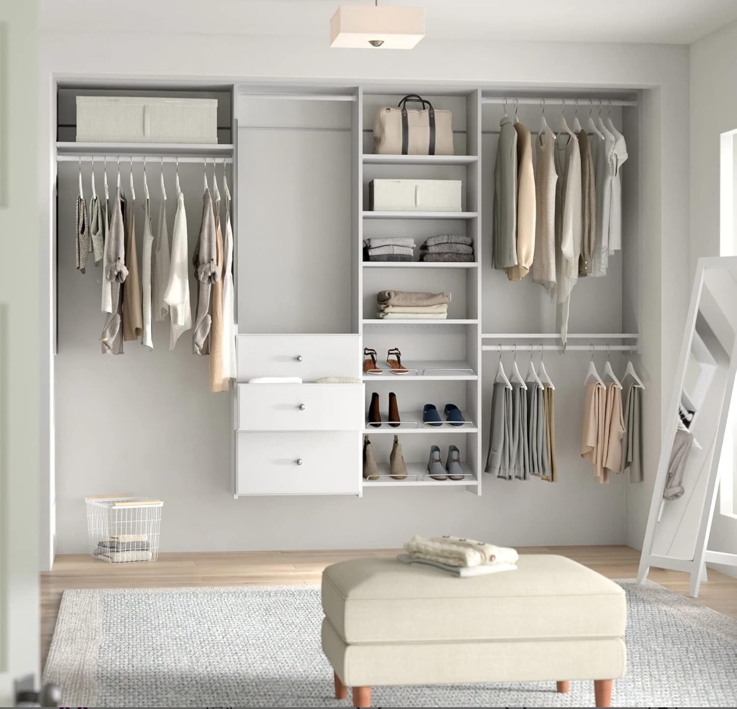 White Wood Wall Mounted Closet Organizer with Shelves and Drawers L53203