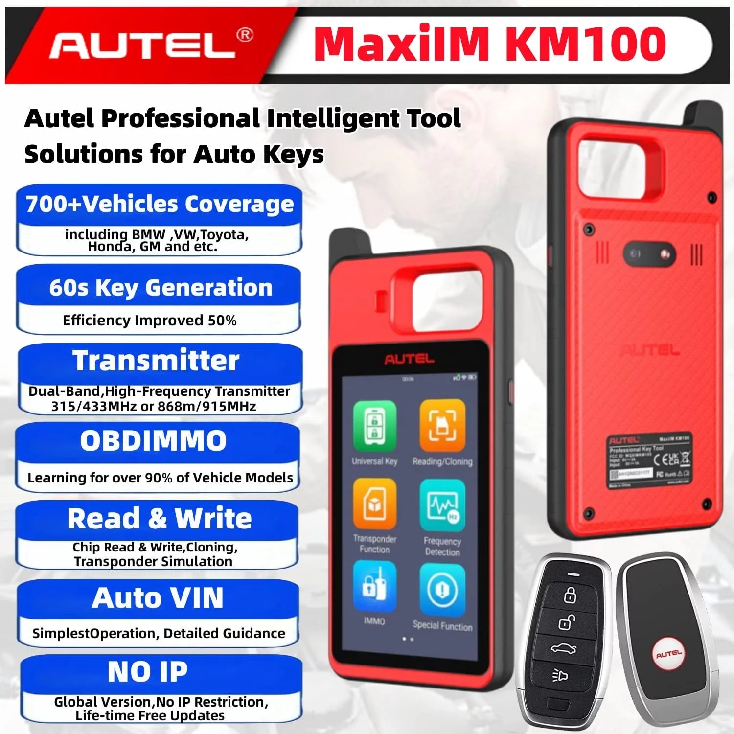 Key Fob Programmer Immobilizer Tool with 2pcs Blank IKEY O86116
