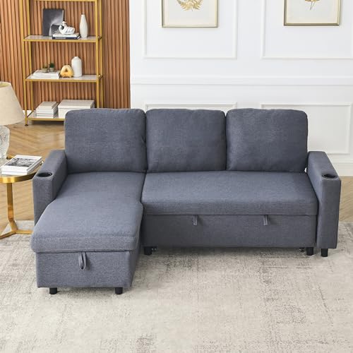 Light Grey Fabric Modular Sectional Sofa with Pullout Bed and Storage Chaise Y300