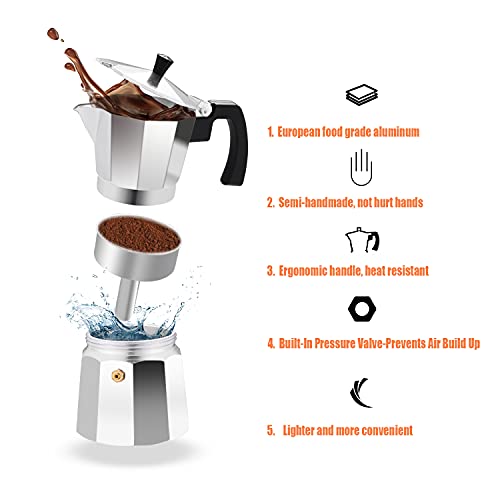 Stovetop Espresso Maker 6 Cup Moka Pot Aluminum Silver K8867