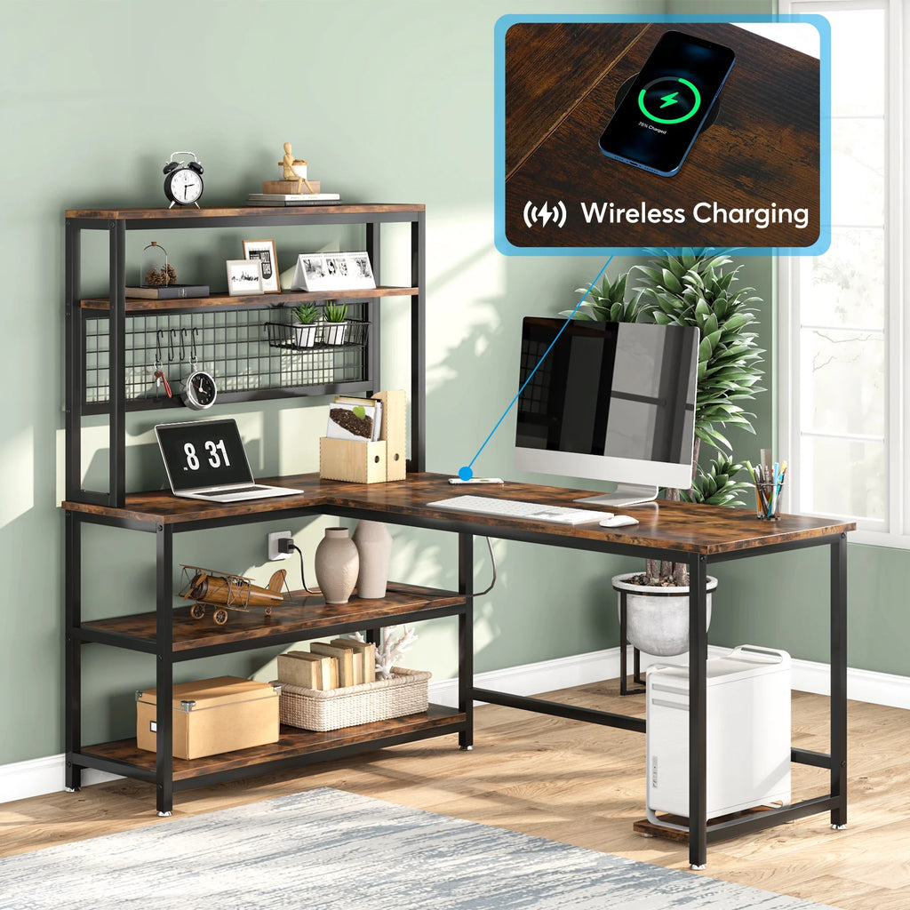 55" Computer Desk with Hutch & Bookshelf (Brown) A8107