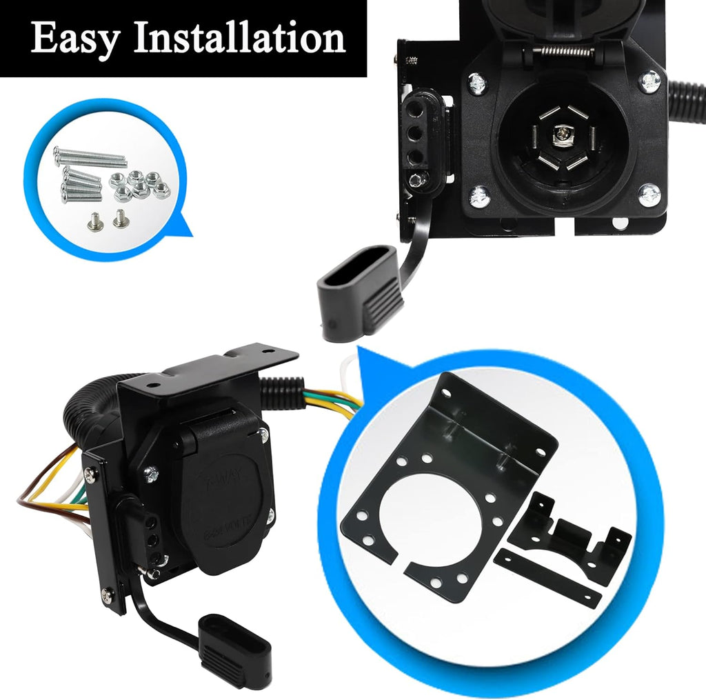 4-Way Flat to 7-Way Round Blade Trailer Wiring Harness Adapter with Mounting Bracket Black G4708