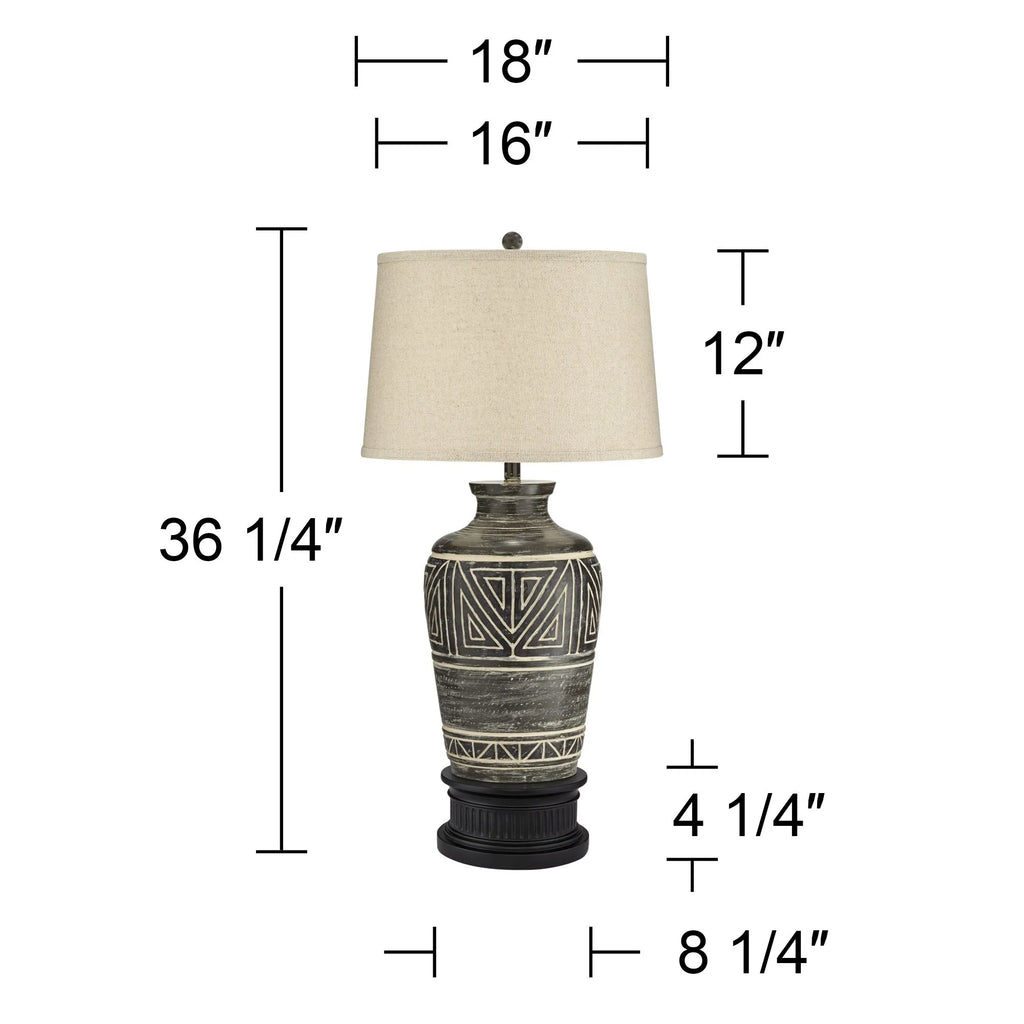 Rustic Table Lamp 32" Tall Earth Tone Linen Drum Shade D979