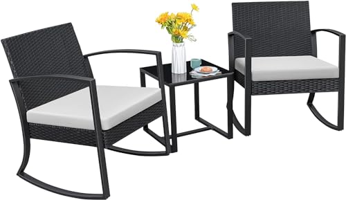 Black 3 Piece Resin Outdoor Bistro Set with Cushions and Table I727