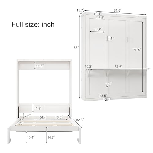 White Full Size Wood Murphy Bed with Desk D853