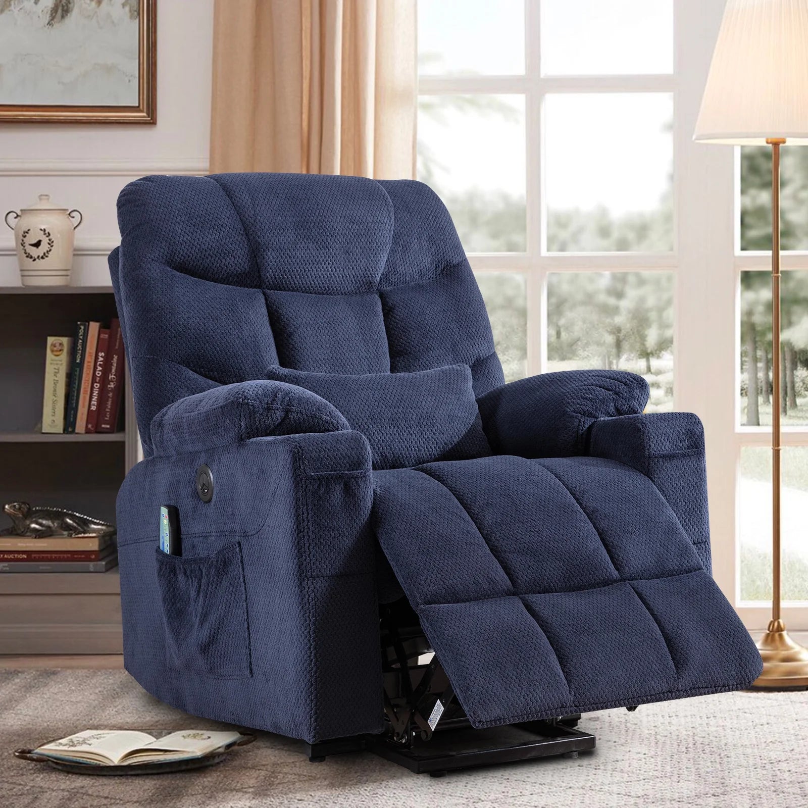Blue Velvet Electric Power Lift Recliner Chair O809720