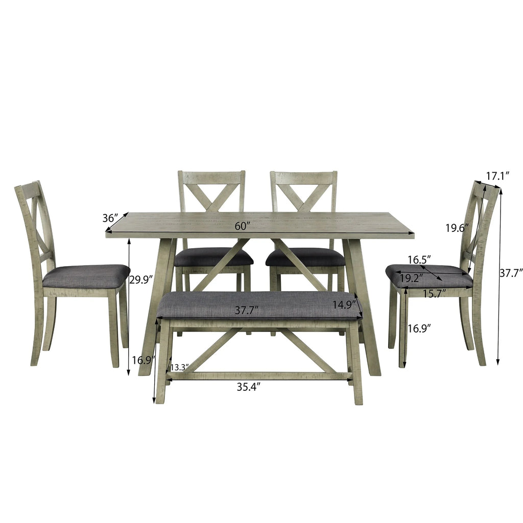 6 Piece Wood Dining Table Set Y60064