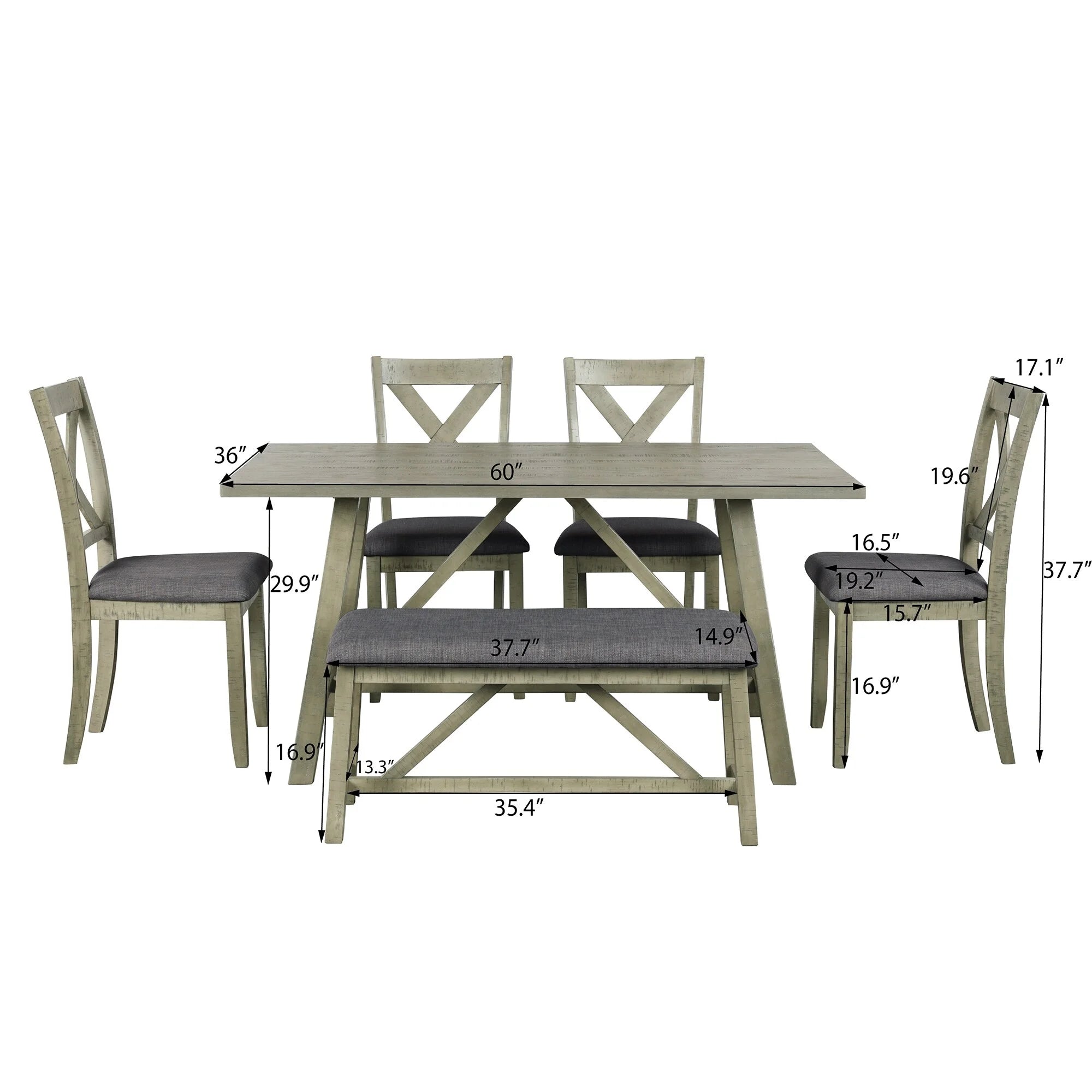 6 Piece Wood Dining Table Set Y60064