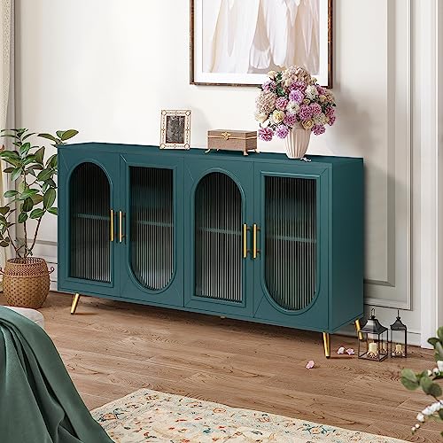 Navy Blue 4-Door Wood Storage Sideboard Cabinet with Gold Metal Legs C5592