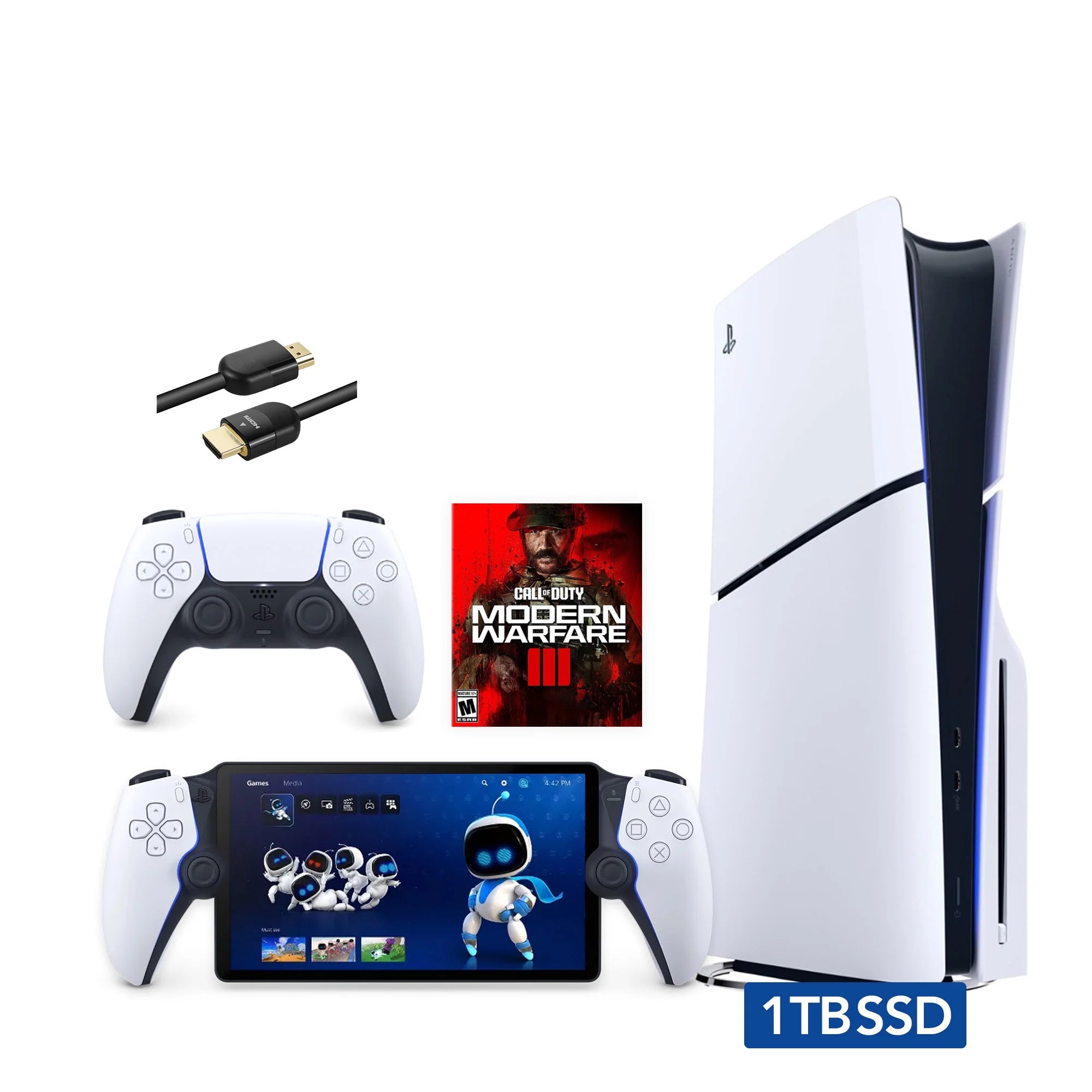 PlayStation 5 Slim Disc Edition Call of Duty Modern Warfare III Bundle with Portal Remote Player and Mytrix 8K HDMI Ultra High Speed Cable - PS5 1TB PCIe SSD Gaming Console D27733