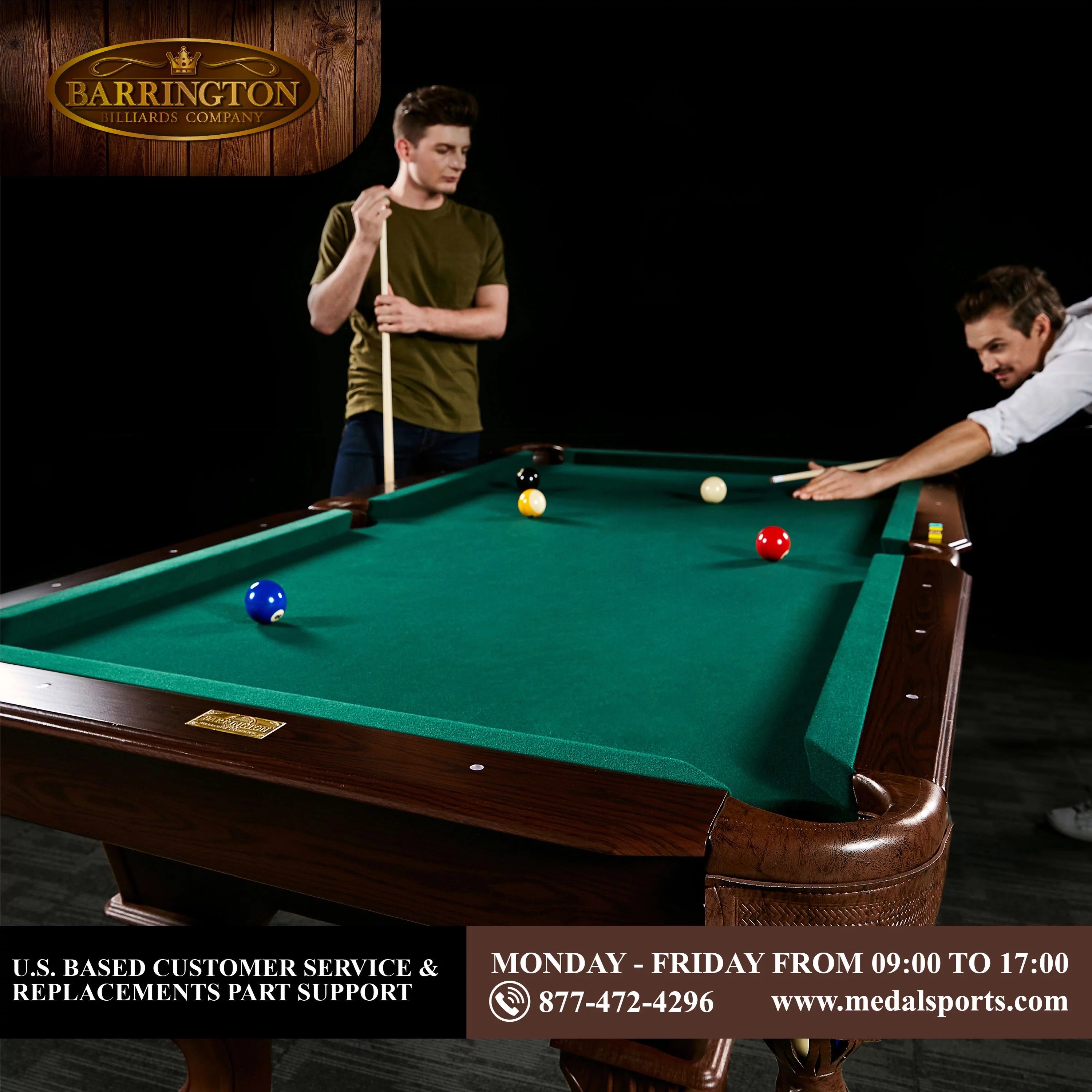 Green Ball and Claw Leg Pool Table W1753