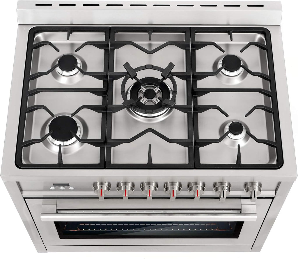 36 in. 3.8 cu. ft. Gas Range with Oven and 5 Burner Cooktop with Cast Iron Grates in Stainless Steel T97691