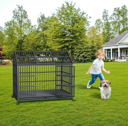 Heavy Duty Metal Dog Crate with Lockable Wheels and Removable Tray F483252